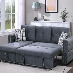 2pcs Sectional Sofa w/storage chaise & pulloutbed