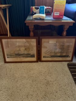 Vintage Framed Currier & Ives Clipper Ship Prints - Pair