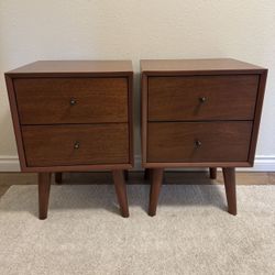 Two Alpine Furniture Flynn Nightstand, 18" W x 15" D x 26" H, Acorn 
