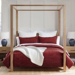 Levtex Home King Quilt Set Cross Stitch Velvet Red