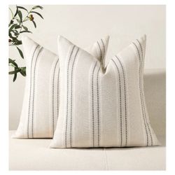 Hckot Throw Pillow Covers 20x20 Set of 2 Striped Pillow Covers Textured Linen Decorative Pillows Square Cushion Covers for Sofa Couch Bed Living Room