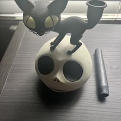 NIGHTMARE BEFORE CHRISTMAS JACK SKELLINGTON SKULL, BLACK CAT CANDLE HOLDER Disney