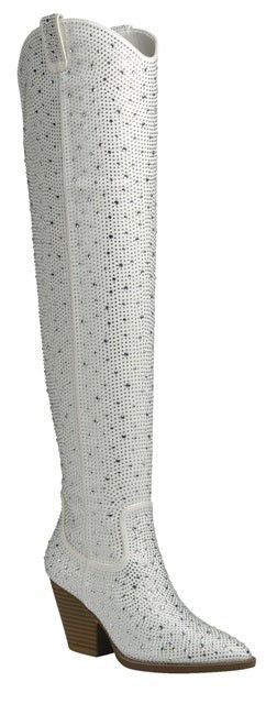 White Rhinestone Thigh high Boots - Cowgirl Boots