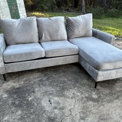 *FREE DELIVERY* Gray Velvet Chaise Sofa