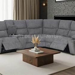 Gay fabric power reclining sectional couch