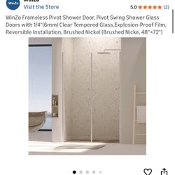 WinZo Frameless Pivot Shower Door, Pivot Swing Shower Glass Doors with 1/4"(6mm) Clear Tempered Glass,Explosion-Proof Film, Reversible Installation, B