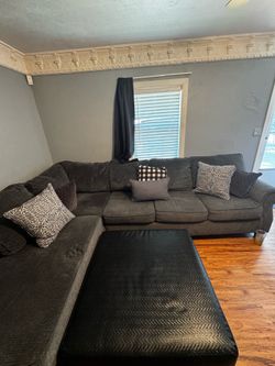 2-Piece Charcoal Sectional Sofa with Ottoman & 6 Pillows
