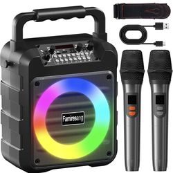 Portable Karaoke Speaker with LED Lights, Bluetooth, Two Wireless Microphones
