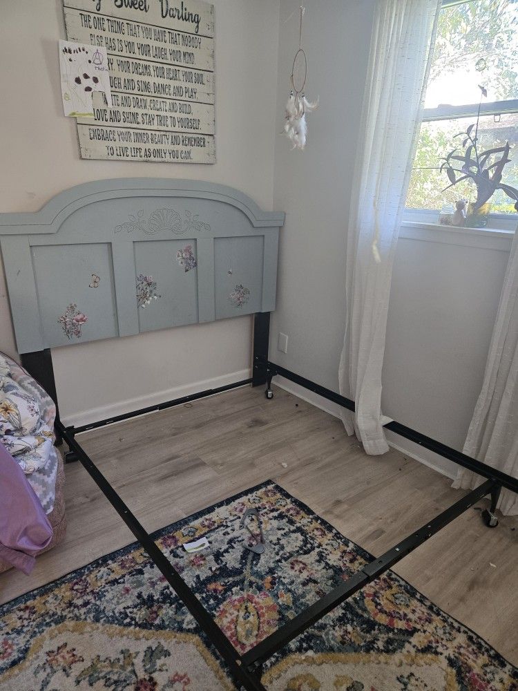 Full Size Blue Floral Bed Frame