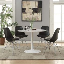 5 PIECE KITCHEN DINING TABLE SET ROUND TOP WHITE CHROME MESA COMEDOR