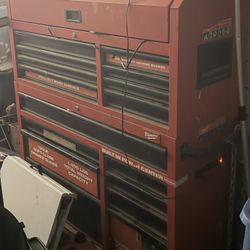 46 in. 16-Drawer Steel Tool Chest and Rolling Cabinet Set, Textured Red and Black Matte