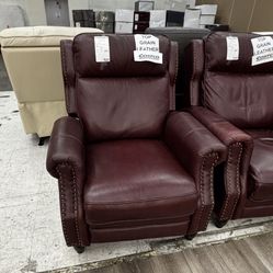 Pollenzo Burgundy Leather Pushback Recliner