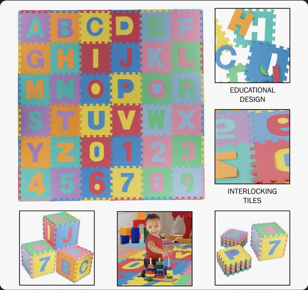Alphabetical Numerical Floor Puzzle Play Mat for Babies and Toddlers - Interlocking Tile Game