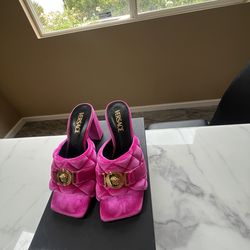 Pink Velvet Versace heels