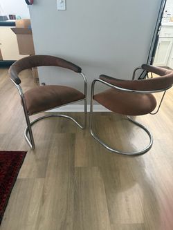 Pair of Thonet chairs tube metal brown upholstery