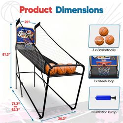 ZENY Foldable Electronic Arcade Basketball Game, with Electronic Scorer, 3 Basketballs, Pump, Indoor