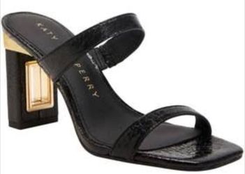 Women's Size 9.5 - Katy Perry The Hollow Heels Sandal Black Gold Cracked Texture