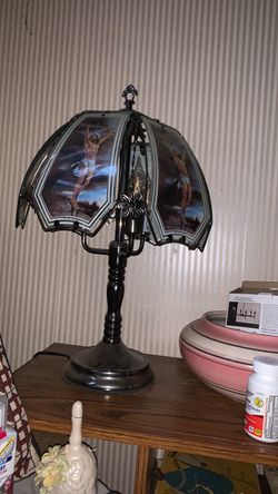 Decorative Table Lamp with Painted Glass Panels