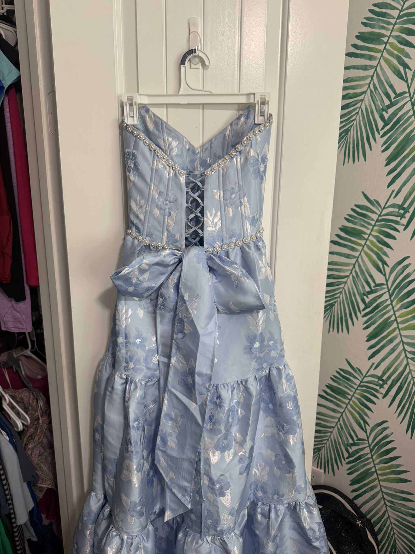 v chapman blue long dress