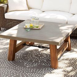 Pottery Barn.  Coffee Table  Abbot Concrete And Teak Indoor Or Outdoor Only Used Indoor Paid 1400.00