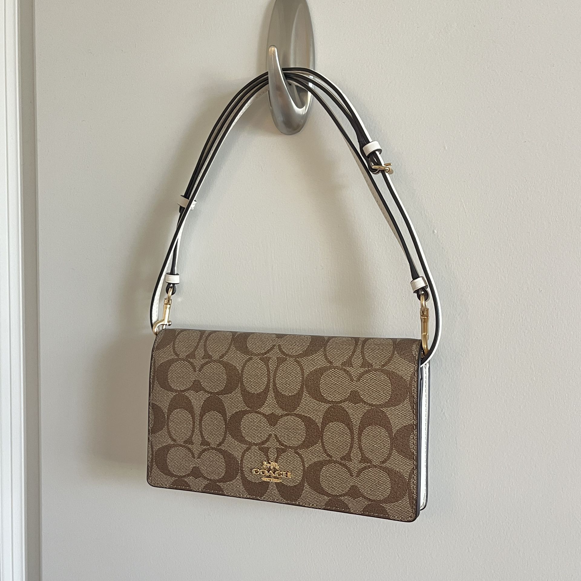 Coach Brown Monogram Crossbody Bag with Gold Hardware
