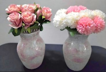 *** NEW LOW PRICE *** Pink / White Mosaic Vases w Faux Roses or Chrysanthemums ($25 EACH) @ Lasting Creations