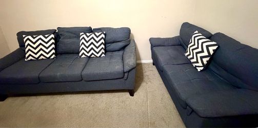 Blue Fabric Sofa and Loveseat Set