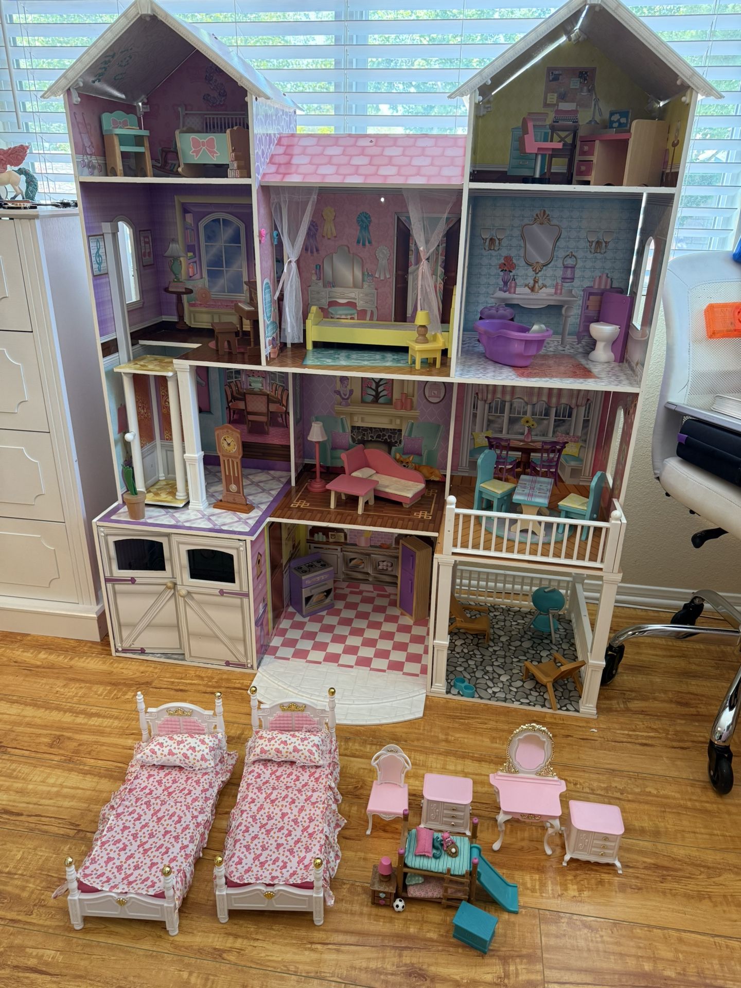 Wooden Dolls House And Accessories $75