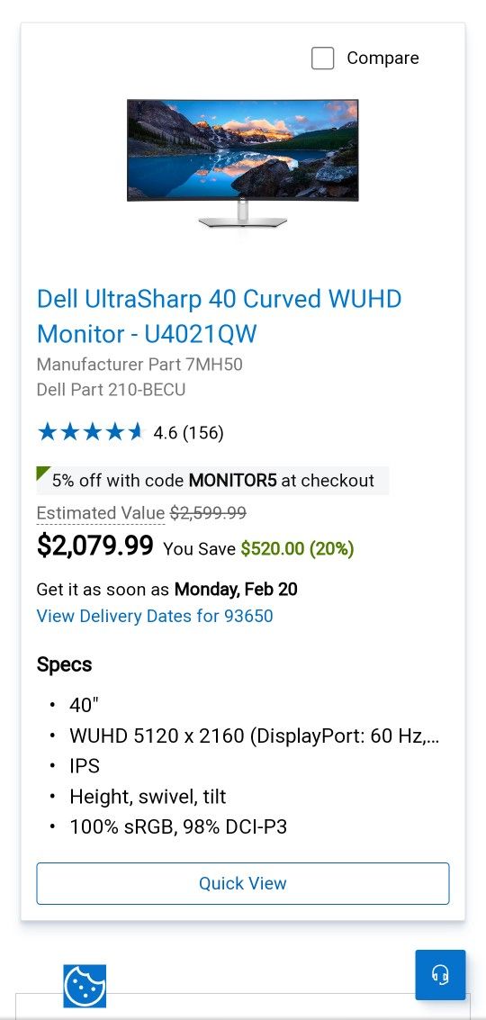 Dell UltraSharp 40" Curved WUHD Monitor