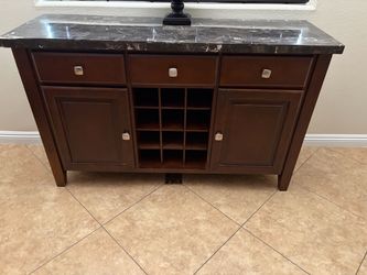 Wood Sideboard Buffet with Marble Top and Wine Rack