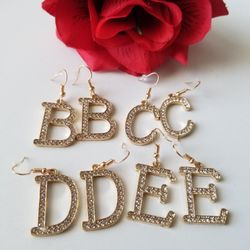 Rhinestone Dangling Letters Initials Bling Earrings NWT