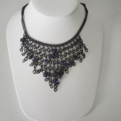 Antique Silver  Necklace With Purple Beads Lobster Clasp Pre-owned 