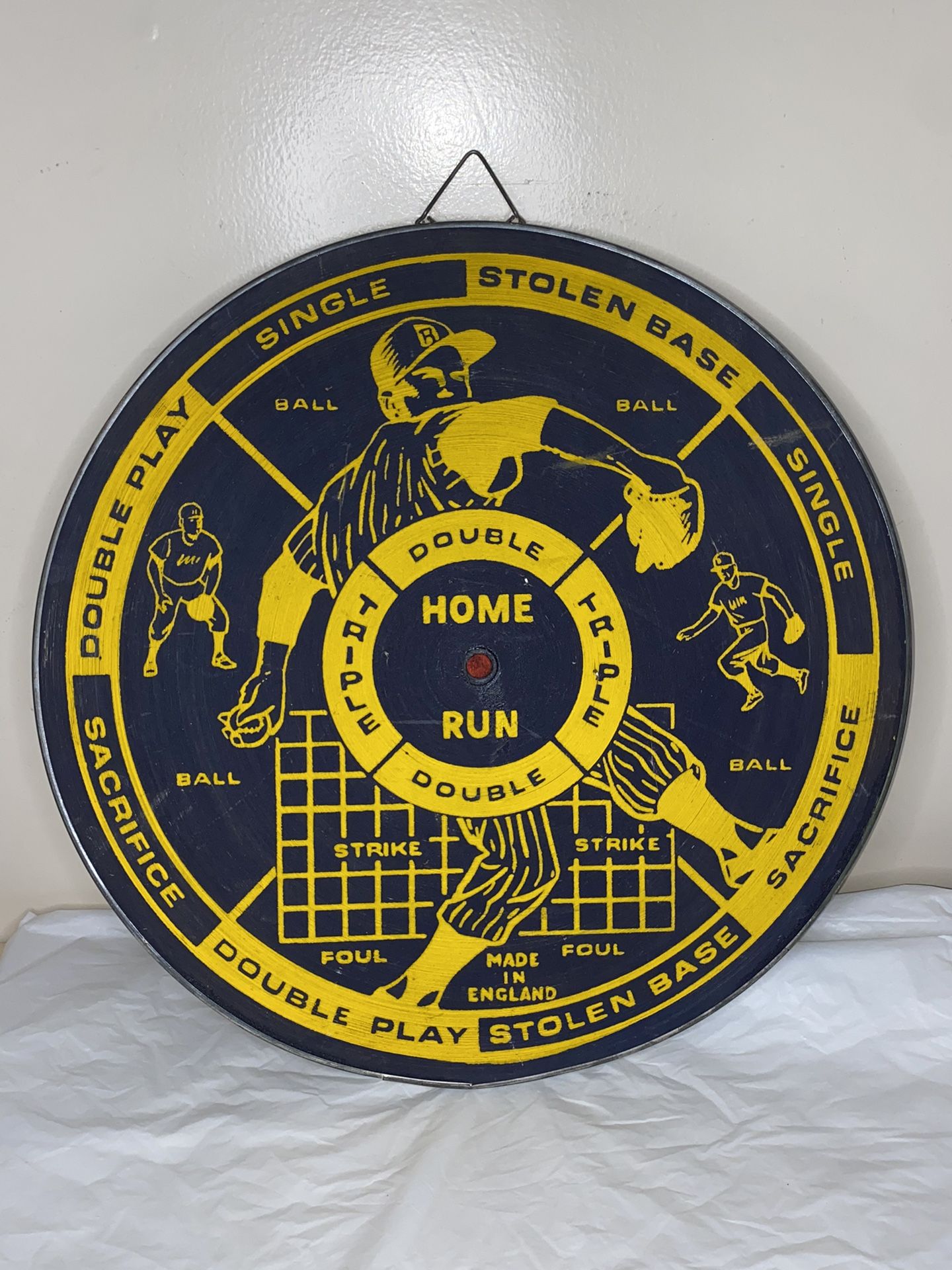 Vintage Baseball Dart Board Made In England Double Sided Wooden Game