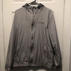 Columbia Rain Jacket Hooded Lightweight Water Resistant Gray Sz Medium