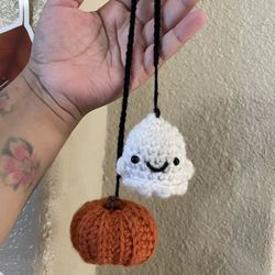Crochet Pumpkin+Ghosty Car Hanger