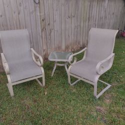 2 Metal  Chairs  And. Small Table 