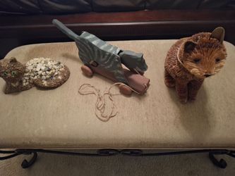 2 Cat Statues/Decor & 1 Pull Toy