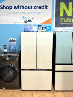 Samsung Bespoke 30 cu. ft. Standard Depth 3-Door French Door Smart Refrigerator in White Glass with Autofill Water Pitcher