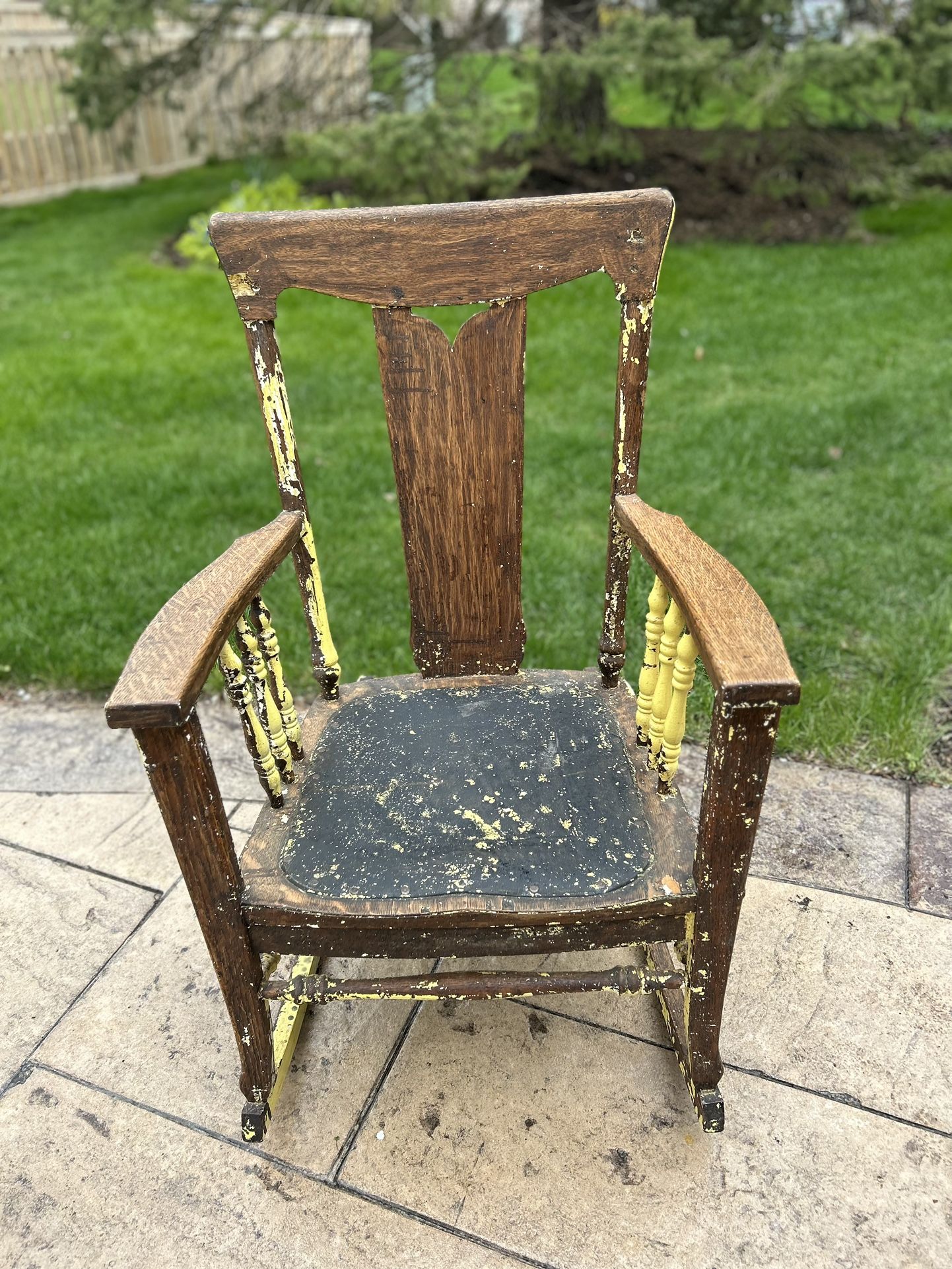 Antique Late Victorian Oak Leather Seat Rocking Chair