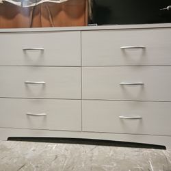 Modern White Distressed 6 Drawer Dresser