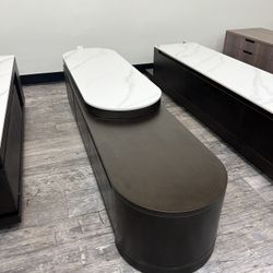 Black Color Modern Sintered Stone And Ash Wood TV Cabinet Retractable