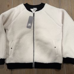 NWT $70 Splendid Girls White Faux Fur Ribbed Trim Bomber Jacket Coat Size 10