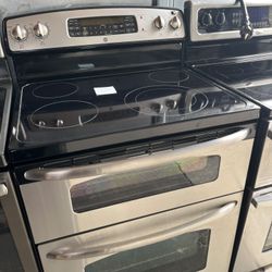 GE Stainless Steel Double Oven Glasstop Electric Stove 