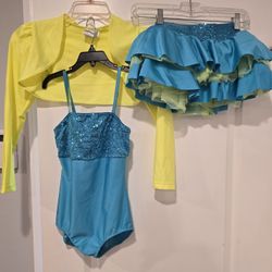 4 pcs girls ballroom dance competition costume outfit dress skirt leotard 6-8 year old