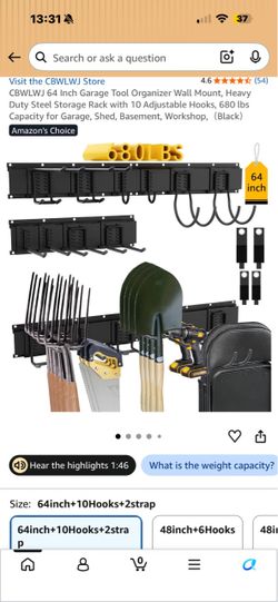 CBWLWJ 64-Inch Garage Tool Organizer Wall Mount
