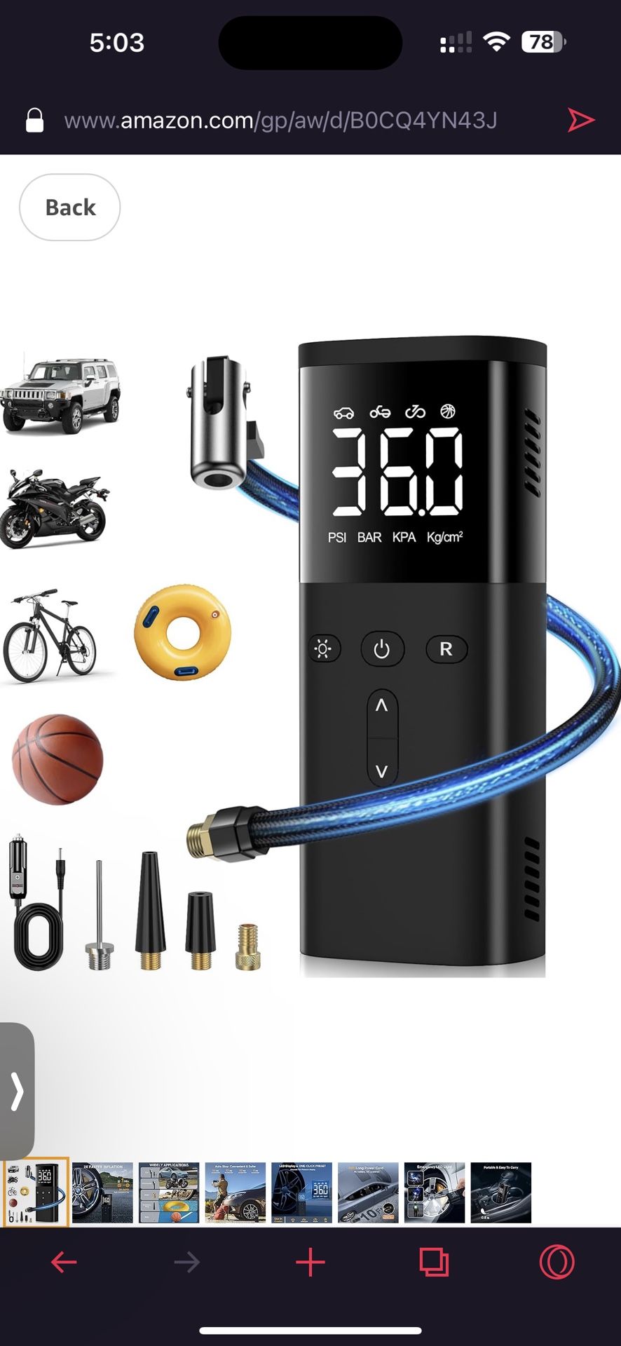 Tire Inflator Portable Air Compressor, 150PSI Auto Air Pump for Car Tires, DC 12V Electric Tire Pump with LCD Digital Pressure Gauge & LED Light for M