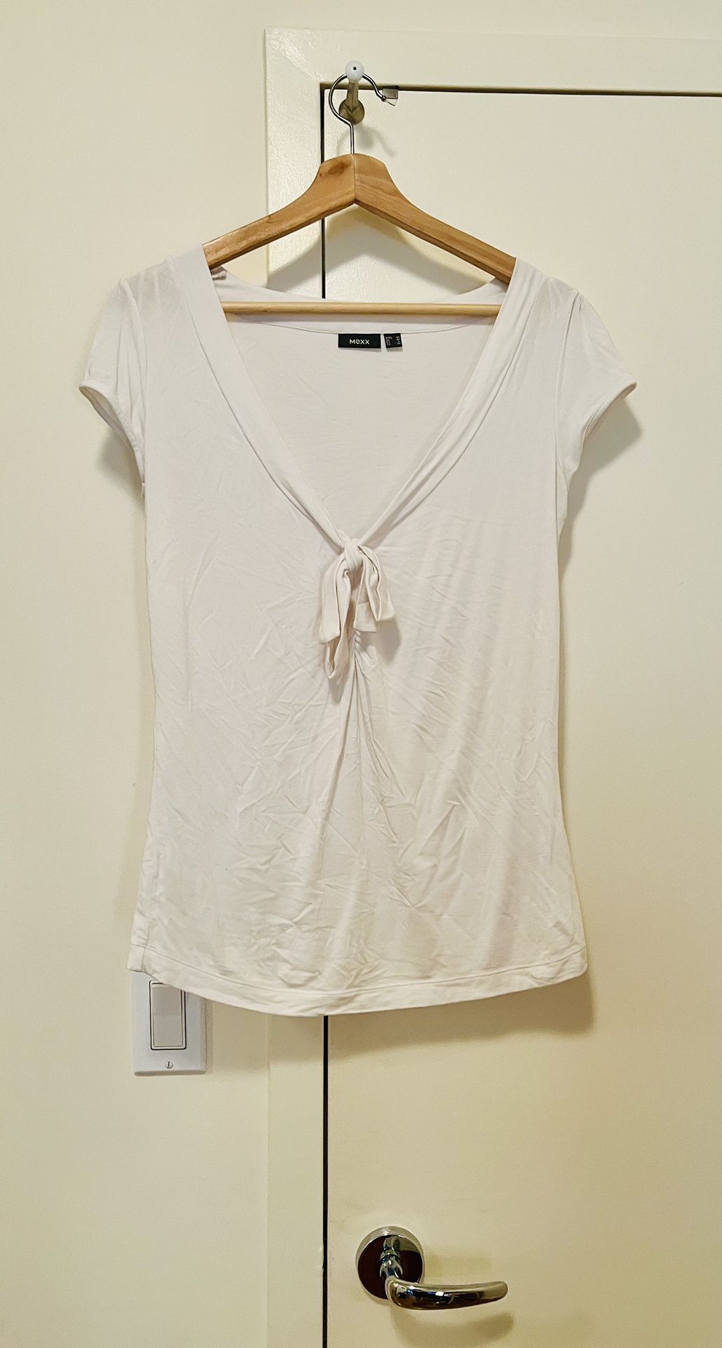 White Cotton V Neck Top