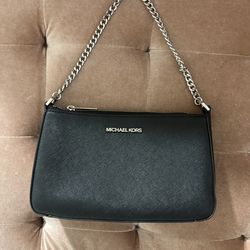 authentic michael kors black leather and silver hardware purse