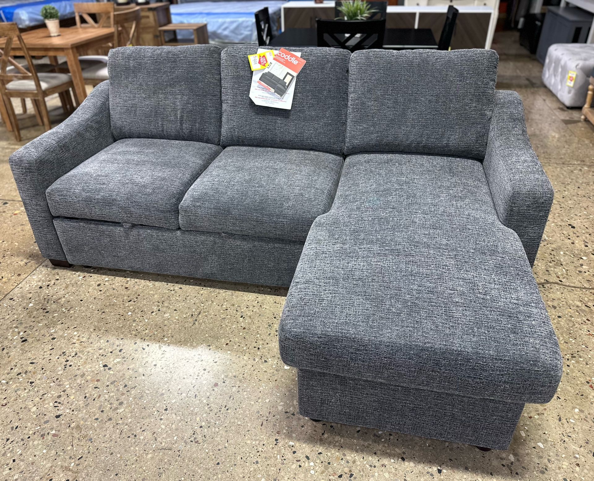 NEW Super Soft Grey Chenille Feel Fabric Sleeper Sectional by Coddle