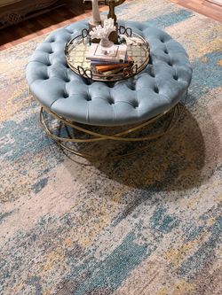 Seafoam green velvet ottoman / center accent table